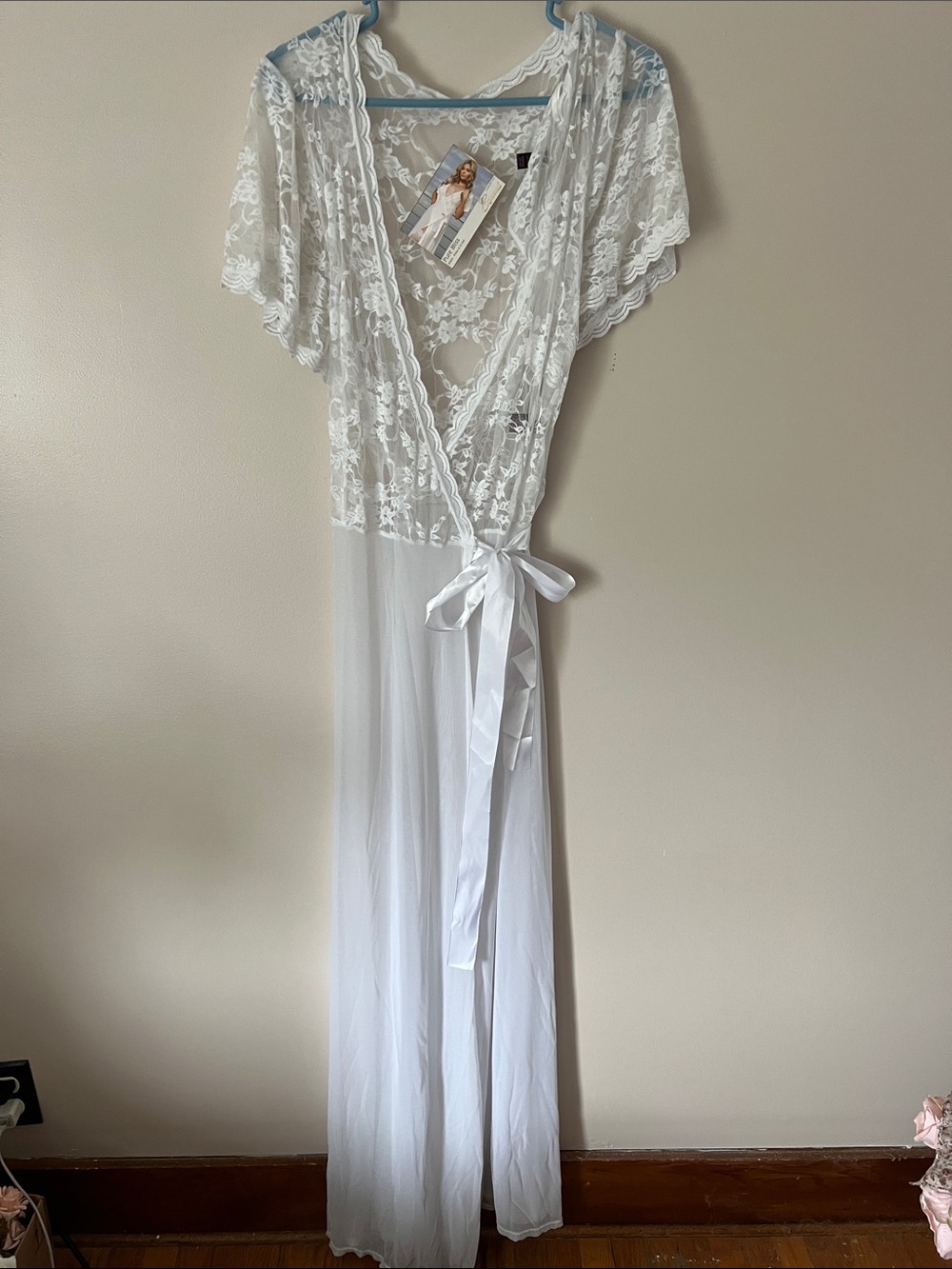 Exposed “Pure Bliss” White Sheer Lace Bridal Robe Gown NWT